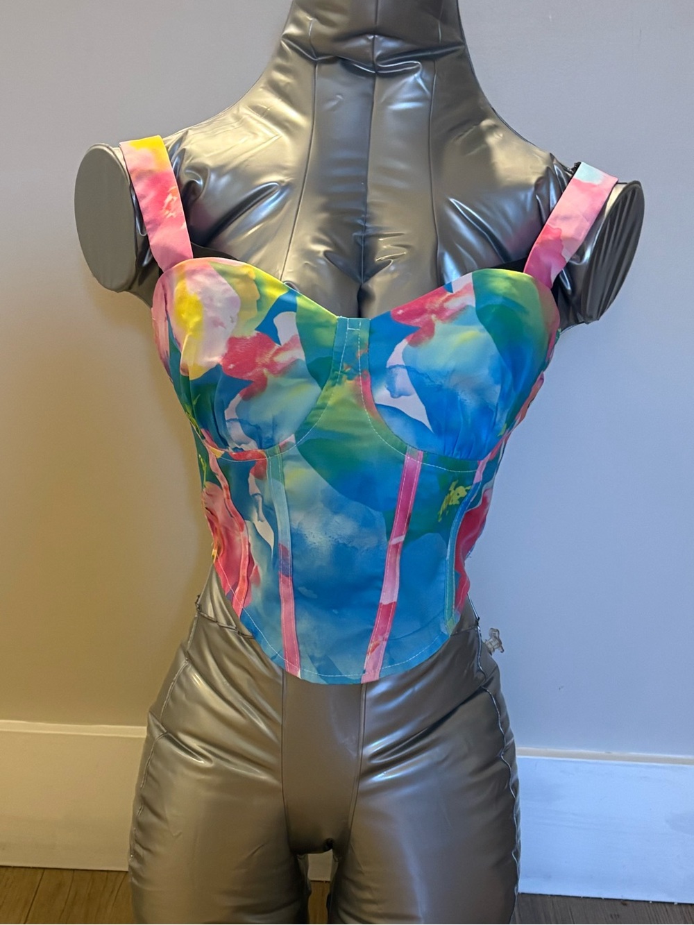 SHEIN Multicolor Watercolor Print Bustier Crop Top